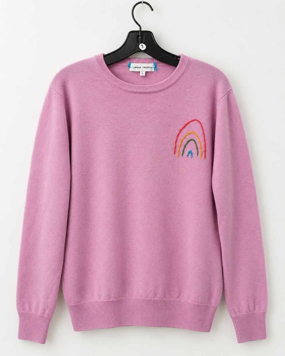 Lingua Franca 100% Cashmere Rainbow Embroidered Sweater Pink Size Large
